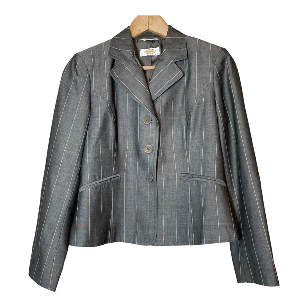 Talbots Blazer Gray Pinstripe Viscose 
Mohair Wool Blend 2P Petite